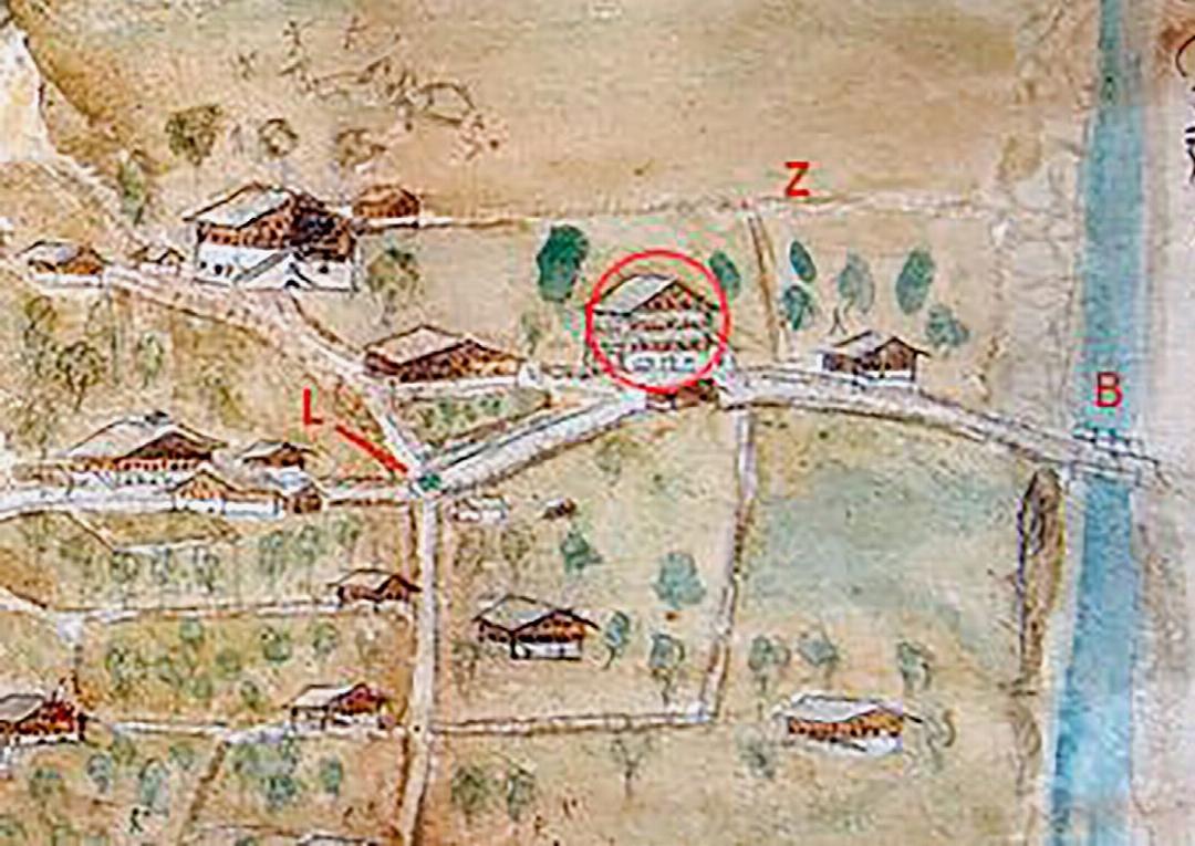 Vor dem Dorfbrand wohnte Zahler im rot umkreisten Haus an der Leischen. BILD: ZVG / PRIVATBESITZ Vor dem Dorfbrand wohnte Zahler im rot umkreisten Haus an der Leischen. BILD: ZVG / PRIVATBESITZ