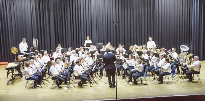 Die MusikantInnen boten im Spiezer Lötschbergsaal ein abwechslungsreiches Programm, das ihnen einiges abverlangte. BILD: ZVG