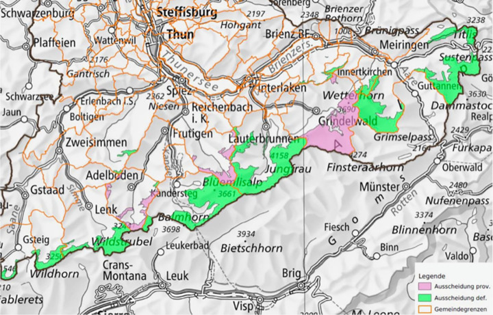 Die rot und grün markierten Flächen sind herrenloses Land an der Kantonsgrenze. Ein Teil davon liegt im Perimeter der Planungsregion. KARTE: ZVG