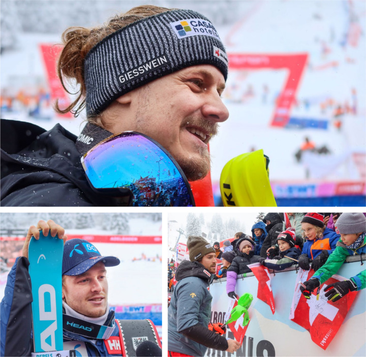 Drei erfolgreiche Slalomfahrer (v. o.): Manuel Feller, Atle Lie McGrath und Marc Rochat BILDER: YVONNE BALDININI