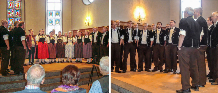 Die beiden Gastgeberformationen: links die Gemischte Jodlergruppe Frutigland, rechts die Jodlergruppe Engstligtal BILDER: MONIKA INGOLD