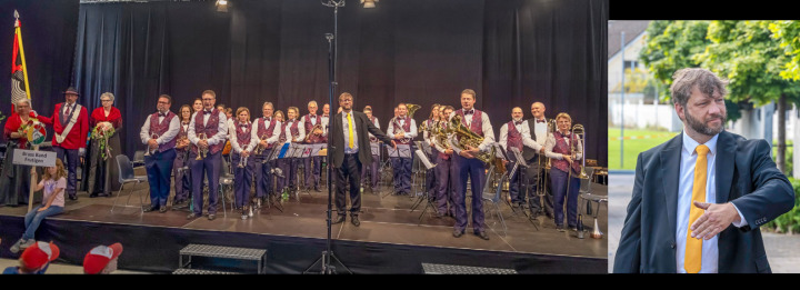 In der Dreifachturnhalle wurde der Konzertteil bestritten. Dirigent Adrian Germann war stolz auf die Leistung seiner Brass Band. BILDER: MICHAEL SCHINNERLING