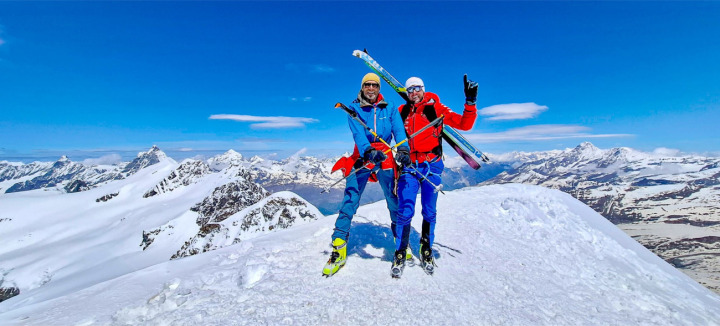 Peter von Känel und Chrigel Maurer auf dem Gipfel des Castor, dem höchsten Berg der Walliser Alpen (4225 Meter ü. M.) BILDER: ZVG