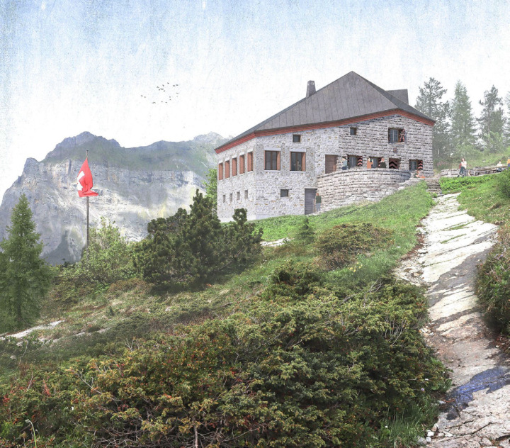 Die Doldenhornhütte ist aufgrund der Nähe zum Pfadfinderzentrum Kandersteg ein beliebter Übernachtungspunkt für Pfadfindergruppen auf ihren Wanderungen. 1980 wurde die Hütte zum letzten Mal erweitert mit einem Raum für den Hüttenwart. Der reorganisierte Grundriss bot nun Platz für 40 Personen. BILD: YVONNE SCHMOCKER/MONTAGE: ZVG