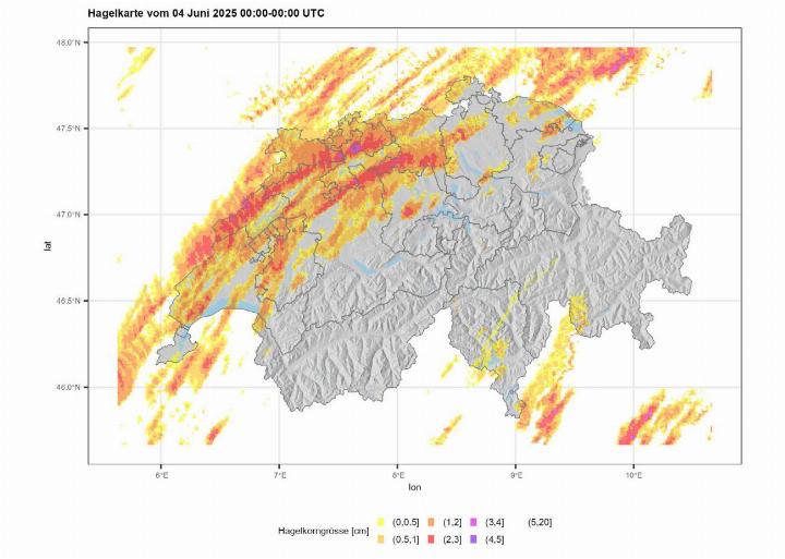 Die Karte zeigt eindrücklich, wo es Anfang Juni Hagel gab. BILD: ZVG