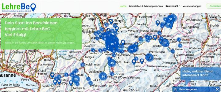 So sieht die Landkarte auf lehrebeo.ch zurzeit aus. SCREENSHOT: REDAKTION