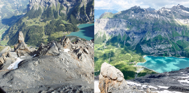 Der «Spitze Stei» oberhalb des Oeschinensees im Jahr 2018 (links) und im Sommer 2024. BILDER: AWN